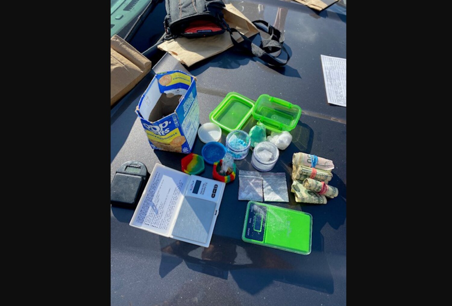This photo, provided by the Lewis County Sheriff's Office, shows some of the items seized after a search warrant was served in Winlock Thursday.